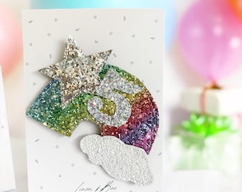 Rainbow Birthday Badge. Gorgeous hand cut and stitched glitter badge.