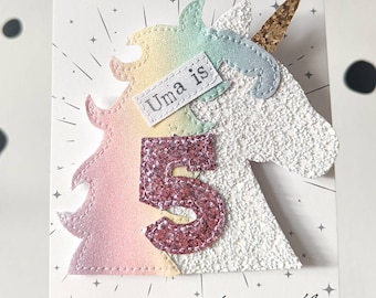 Unicorn Birthday badge. Personalised age number badge. Birthday gift, birthday brooch. Glitter number badge.