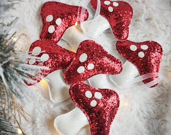Toadstool decoration. Woodland theme glitter toadstool. Woodland nursery, woodland bedroom, Christmas decoration.