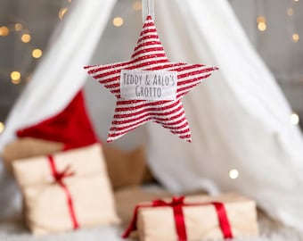 Large personalised Christmas stars. Personalised glitter star, handmade christmas decoration.
