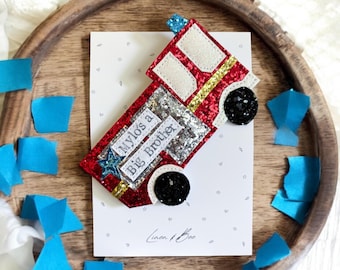 Fire Engine Sibling badge. Big brother, big sister badge. New baby sibling gift.