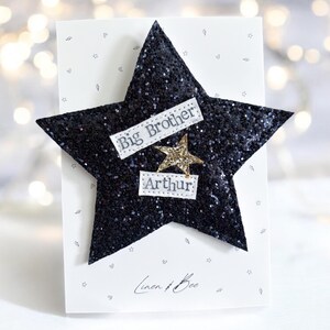 Star big brother/sister badge. Older sibling gift, big brother gift, big sister gift, best big brother, best big sister.