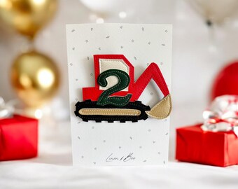 Digger Birthday badge. Birthday gift, birthday brooch. Vegan leather number badge. Digger construction theme.