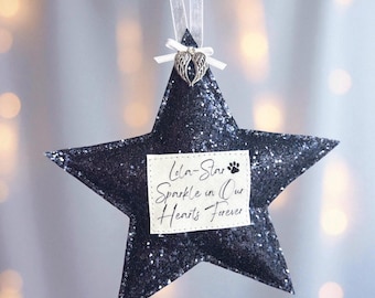 Memorial Pet Star. Glitter star decoration . Memory gift, remembering loved pets Sympathy gift.