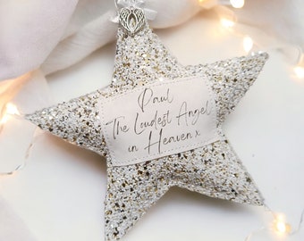 Memorial Star. Glitter star decoration . Memory gift, remembering loved ones. Sympathy gift.