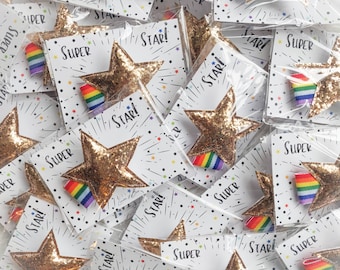 Super Star Pocket Sparkle. Glitter star, shooting star, rainbow, well done, star of the week, birthday, superstar gift.