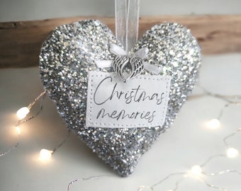 Memorial Heart. Glitter heart decoration . Memorial gift, remembering loved ones Sympathy gift.