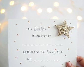 Gold Star Badge Certificate. Glitter star, gold star, well done, star of the week, superstar gift.