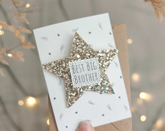 Badge Cards. Best Big Sister/Brother Sibling badge card, handmade glitter star badge. More colours.