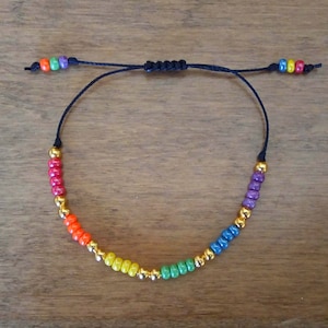 LGBT Rainbow Pride Bracelet, Summer Boho Adjustable Beaded Bracelet, Single Strand Adjustable Beaded Bracelet, Macrame Slip Knot Bracelet