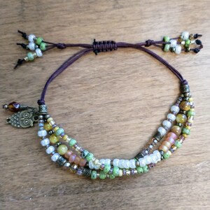Women&#39;s Seed Bead Bracelet, Multi Strand Adjustable Beaded Bracelet, Boho Beaded Bracelet, Adjustable Charm Bracelet