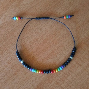 Unisex LGBT Rainbow Pride Bracelet, Summer Boho Adjustable Beaded Bracelet, Single Strand Adjustable Bracelet, Macrame Slip Knot Bracelet