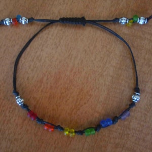 Unisex LGBT Rainbow Pride Bracelet, Summer Boho Adjustable Beaded Bracelet, Knotty Cord Beaded Bracelet, Macrame Slip Knot Bracelet