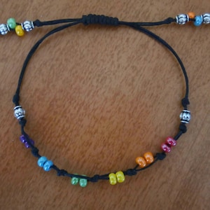 Unisex LGBT Rainbow Pride Bracelet, Summer Boho Adjustable Beaded Bracelet, Knotty Cord Beaded Bracelet, Macrame Slip Knot Bracelet