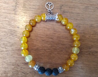 Beaded Diffuser Bracelet, Aromatherapy Bracelet, Essential Oil Bracelet, Lava Stone Beaded Stretch Bracelet, Yellow Agate Stretch Bracelet