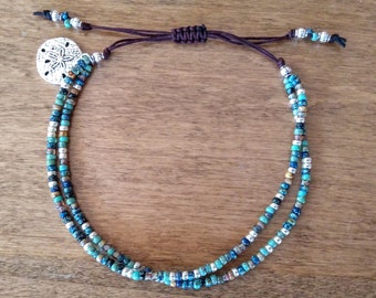 Women's Boho Beach Ankle Bracelet, Multi Colored Beaded Anklet, Adjustable Beaded Ankle Bracelet, Sand Dollar Anklet, Jewelry For Her