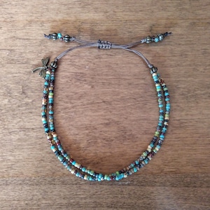 Women&#39;s Fall/Winter Boho Ankle Bracelet, Multi Colored Beaded Anklet, Adjustable Beaded Ankle Bracelet, Dragonfly Anklet, Jewelry For Her