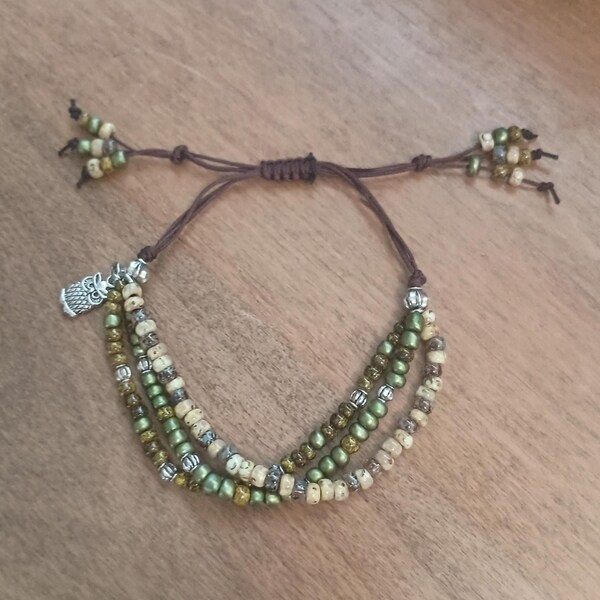 Women's Seed Bead Bracelet, Multi Strand Adjustable Beaded Bracelet, Boho Beaded Bracelet, Adjustable Charm Bracelet