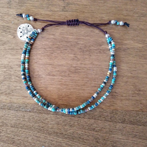 Pulsera de tobillo bohemia de playa para mujer, tobillera con cuentas multicolor, pulsera de tobillo con cuentas ajustable, tobillera con forma de dólar de arena, joyería para ella
