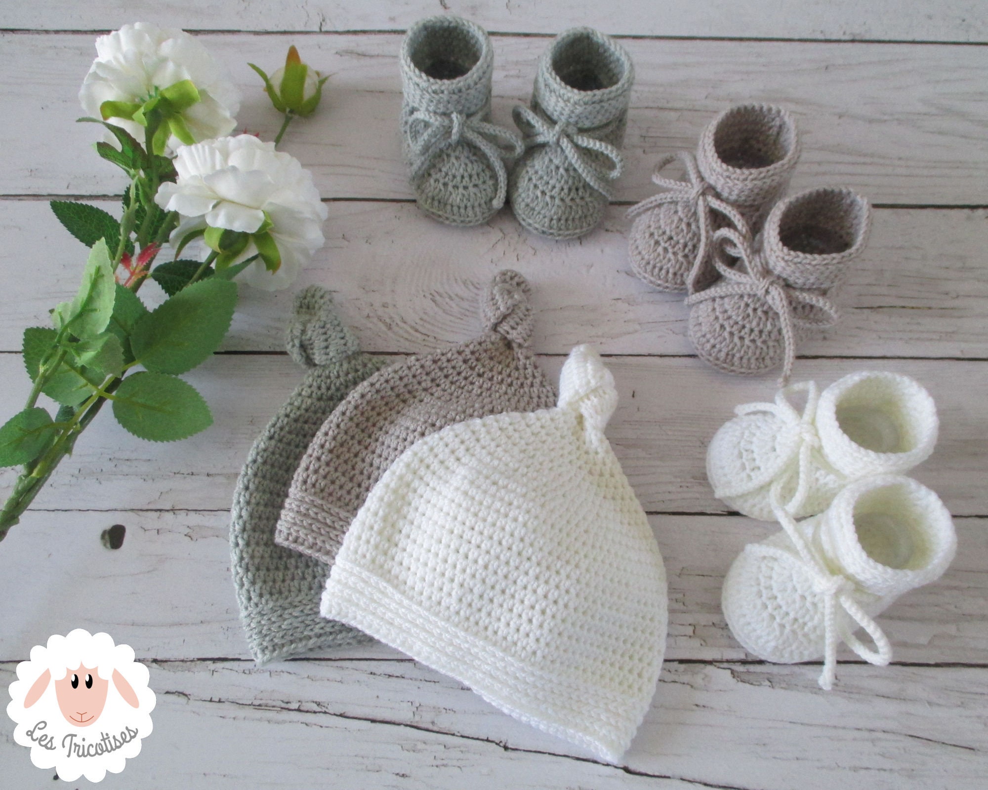 Bonnet Bebe Et Chaussons Assortis En Laine Merinos Etsy