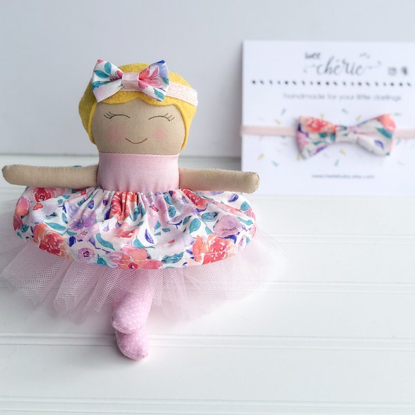 Blonde Cloth Doll, Personalized Blonde Doll, Handmade Lookalike Doll, Doll Baby Shower Gift, Matching Doll and Headband or Hair Clip