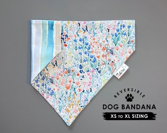 Bandana sur collier pour chien, bandana personnalisé pour chien, bandana réversible, bandana à rayures aquarelles, bandana à fleurs printanières, fleurs sauvages