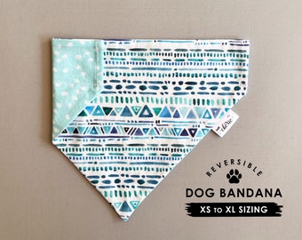 Personalized Dog Bandana, Over the Collar Dog Bandana, Reversible Bandana, Geometric Pattern Dog Bandana, Blue Brush Stroke, Made in USA