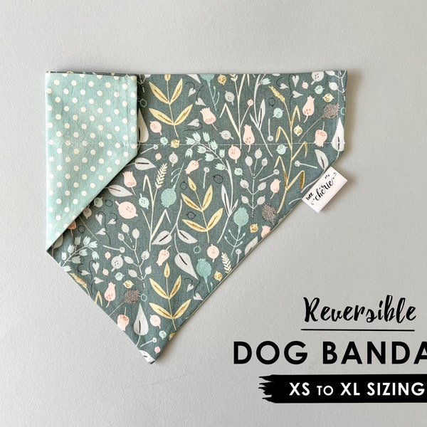 Personalized Dog Bandana, Over the Collar Dog Bandana, Reversible Bandana, Teal Floral Dog Bandana, Shimmer Blue Reverse