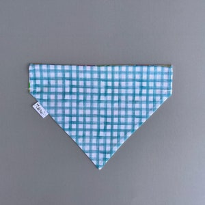 Over the Collar Dog Bandana, Reversible Dog Bandana, Summer Dog Bandana, Personalized Dog Bandana, Beach Dog Bandana, Teal Plaid Bandana image 7