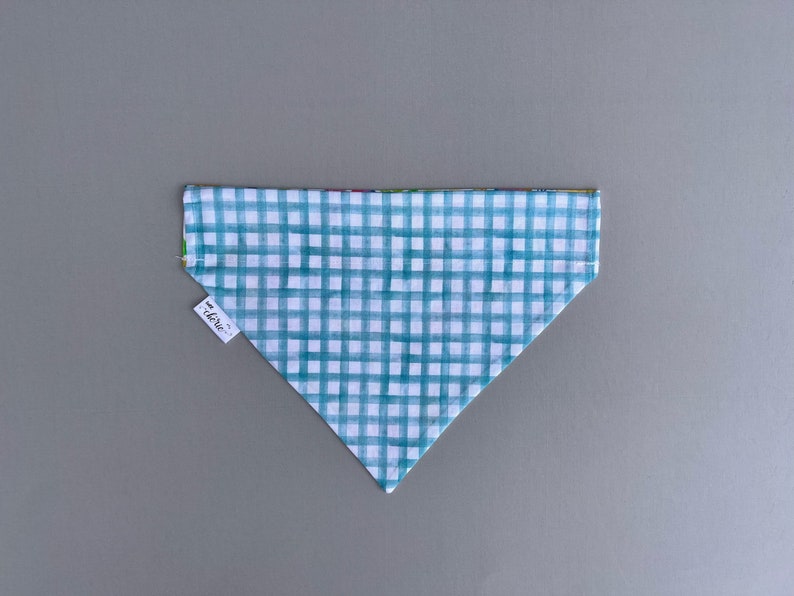 Over the Collar Dog Bandana, Reversible Dog Bandana, Summer Dog Bandana, Personalized Dog Bandana, Beach Dog Bandana, Teal Plaid Bandana image 7