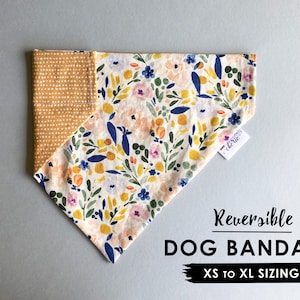 Personalized Dog Bandana, Over the Collar Dog Bandana, Reversible Bandana, Fall Floral Dog Bandana, Mustard Dot Reverse, Fall Floral Scarf