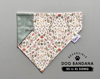 Personalized Dog Bandana, Over the Collar Dog Bandana, Reversible Bandana, Bunny Dog Bandana, Sage Green Dog Bandana, Spring Floral Bandana