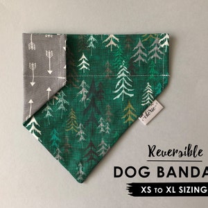 Personalized Dog Bandana, Over the Collar Dog Bandana, Reversible Bandana Hunting, Forest, Gray Arrow Reverse, Map, Outdoor, Adventure