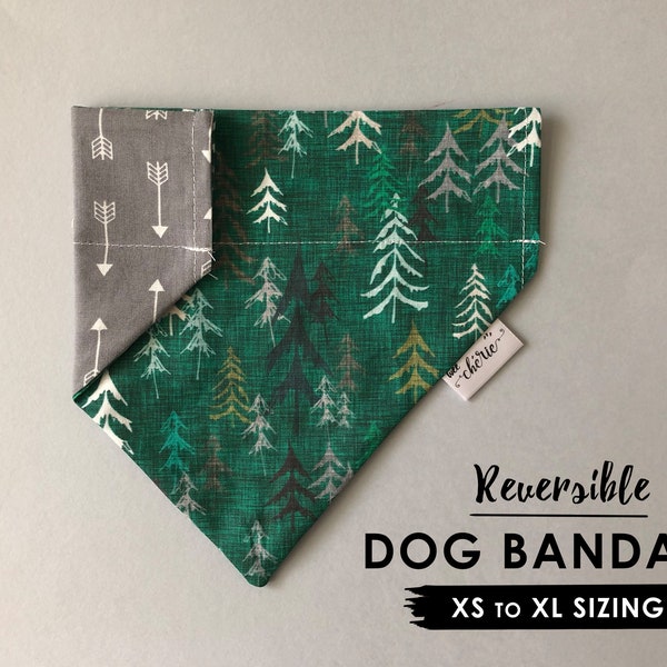 Personalized Dog Bandana, Over the Collar Dog Bandana, Reversible Bandana Hunting, Forest, Gray Arrow Reverse, Map, Outdoor, Adventure