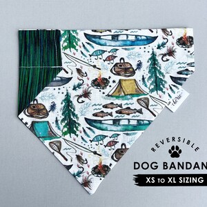 Fishing Dog Bandana: Reversible Over-the-Collar Camping Adventure