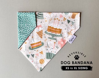 Bandana personnalisé pour chien, sur le collier pour chien, bandana réversible, bandana joyeux anniversaire, bandana de fête, fête d'anniversaire