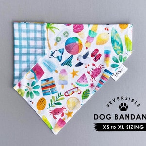 Over the Collar Dog Bandana, Reversible Dog Bandana, Summer Dog Bandana, Personalized Dog Bandana, Beach Dog Bandana, Teal Plaid Bandana image 1