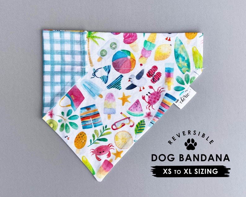 Over the Collar Dog Bandana, Reversible Dog Bandana, Summer Dog Bandana, Personalized Dog Bandana, Beach Dog Bandana, Teal Plaid Bandana image 1