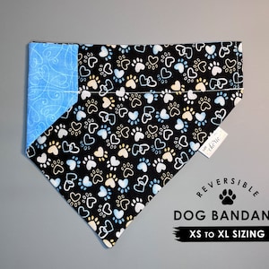 Reversible Dog Bandana: Valentine&#39;s Paws Print, Over Collar Scarf