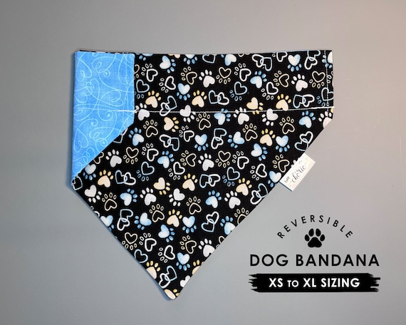 Reversible Heart Dog Bandana: Paws Print Bandana Over the Collar Personalization Available