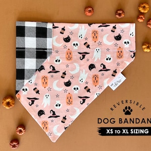Pink Halloween Buffalo Plaid Dog Bandana: Reversible Over-the-Collar
