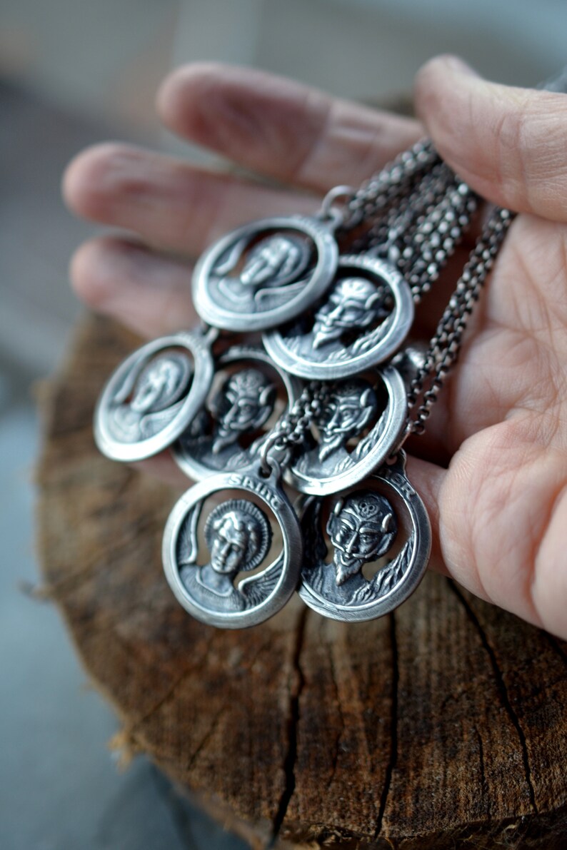 Sinner Saint Necklace. Reversible Medallion. Good and Evil