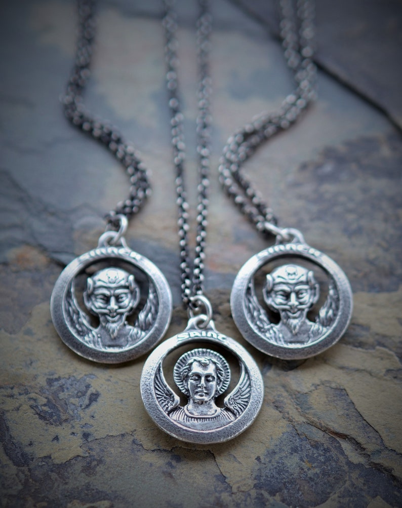 Sinner Saint Necklace. Reversible Medallion. Good and Evil
