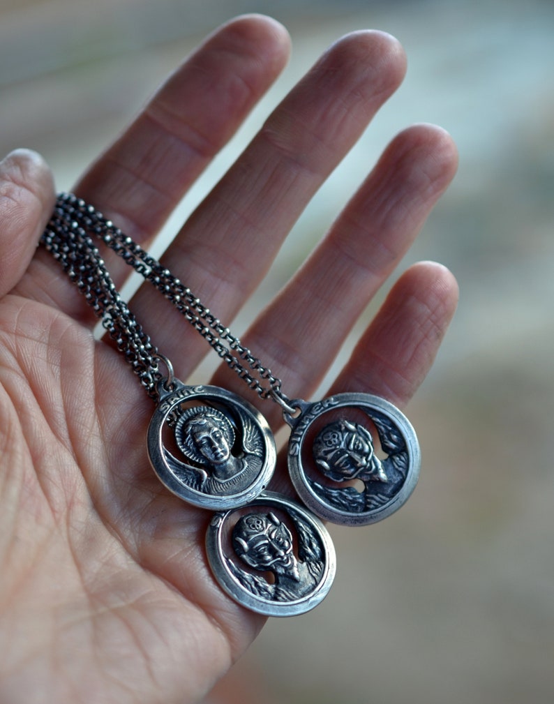 Sinner Saint Necklace. Reversible Medallion. Good and Evil