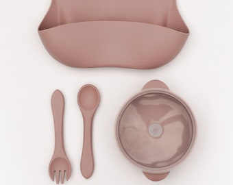 4 piece silicone dinnerware set - toddler bowl - toddler training dinnerware set - toddler fork and spoon