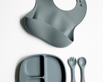 4 piece Toddler dinnerware set - Silicone dinnerware set - Suction plate - toddler training dinnerware set - Dinnerware gift box
