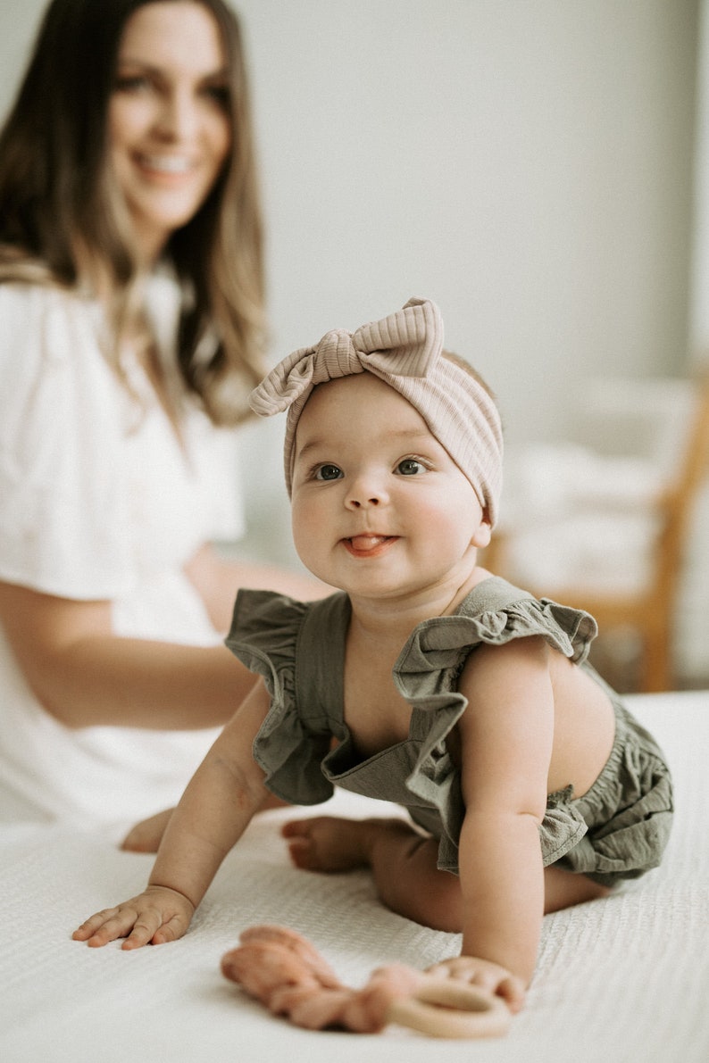 Ribbed Baby Bow Headband Cotton Headband Bow Headband Baby bow Baby headband image 1