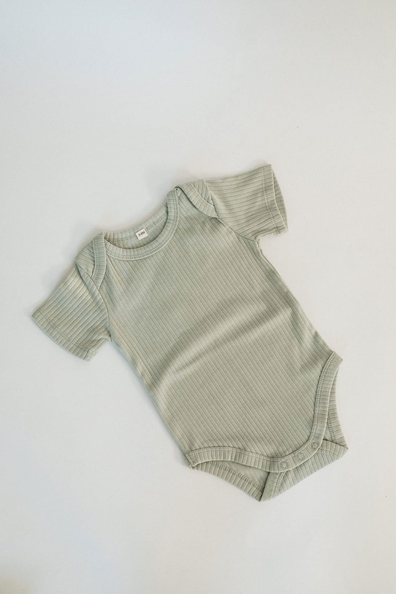 Cotton bodysuit ribbed cotton baby romper, baby shower gift, gender neutral, baby girl gifts, spring clothing outfit Sage Green