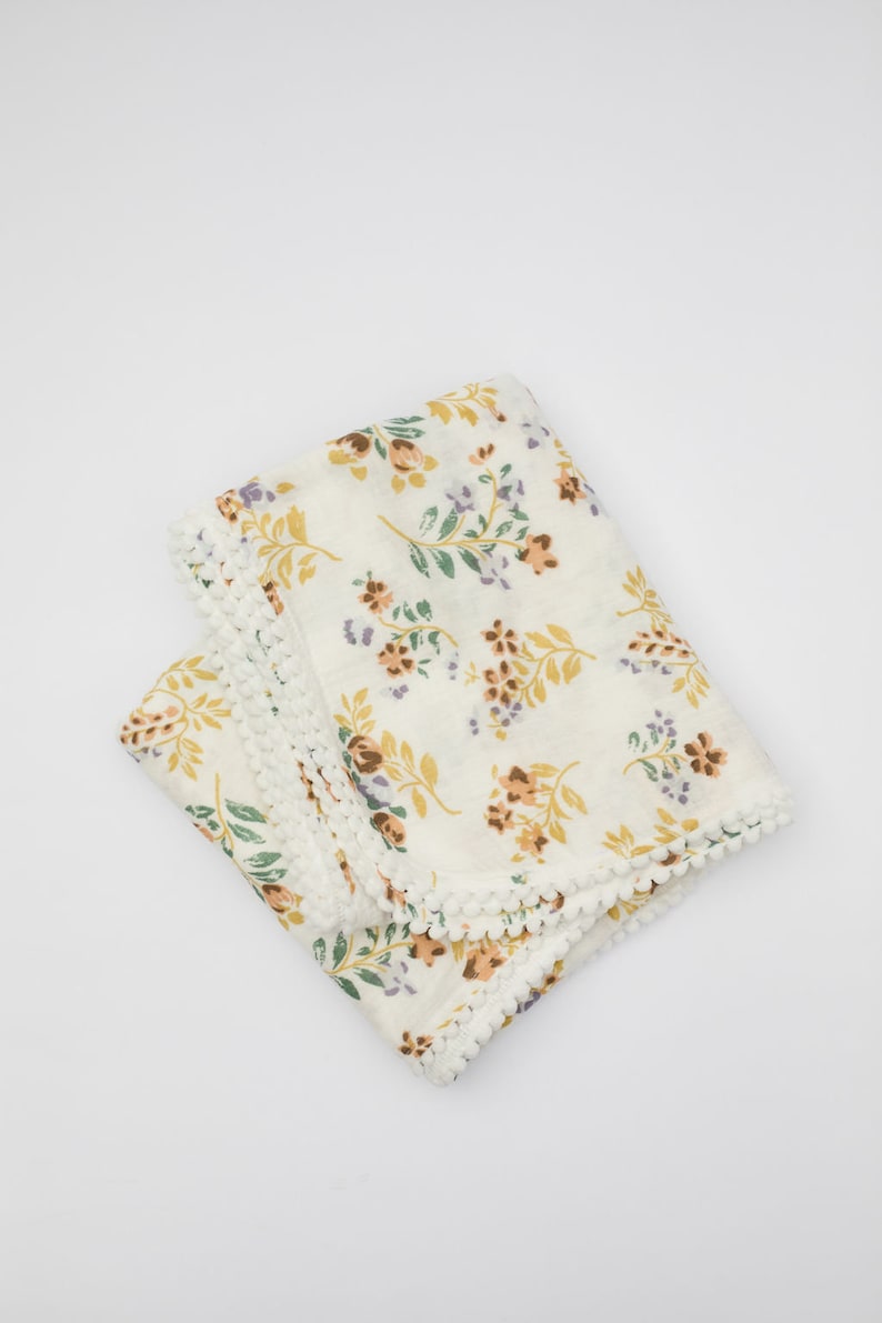 Baby Blanket, Muslin Swaddle Blankets 100% cotton 47 x 47, Security blanket Floral