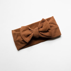 Ribbed Baby Bow Headband Cotton Headband Bow Headband Baby bow Baby headband Brown